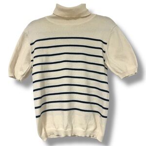 Vigoss Women's 100% Cotton Short Sleeve Turtle Neck Sweater White Blue Stripe XL